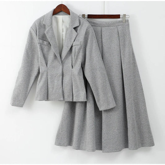 Damen-zweiteiliges Set, Blazer und schwingender Rock, weicher Stoff 1
