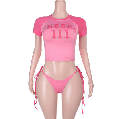 Damen-Sportbikini, kurzärmeliges Top, schnelltrocknendes Material, verstellbare Seitenbänder 1