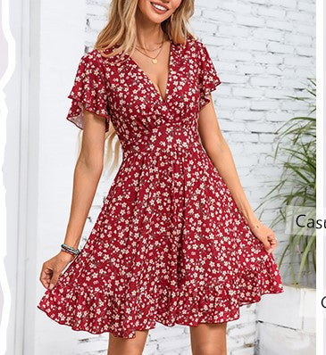 Damen-Spitzenkleid, V-Ausschnitt, mit Flügelärmel, aus leichtem Stoff-4