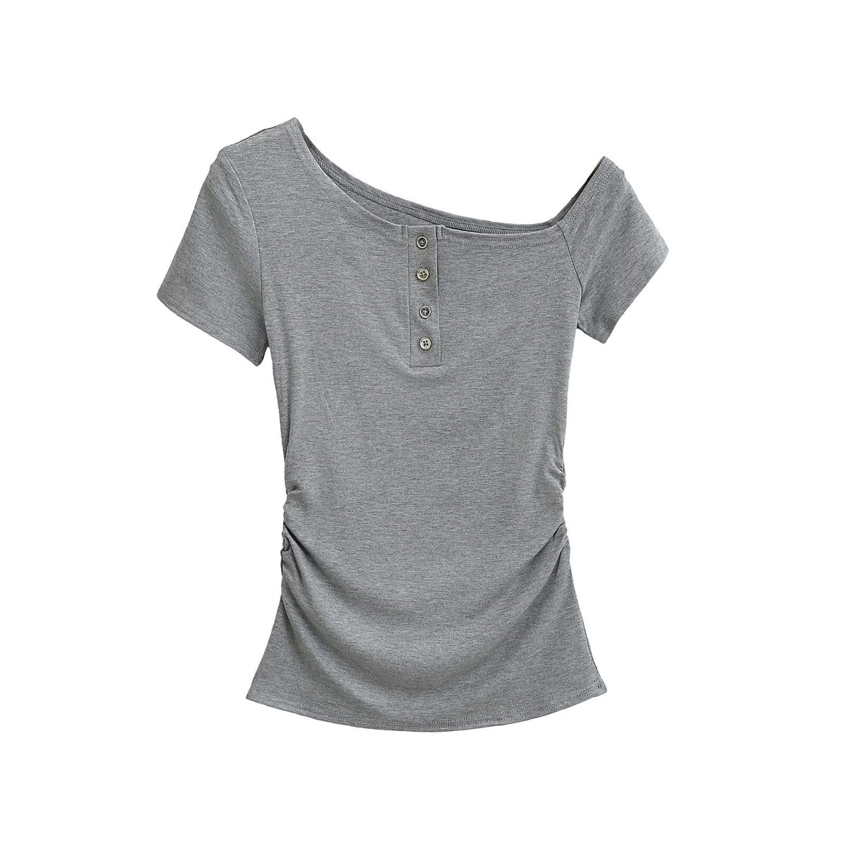 Damen-Top, asymmetrischer Ausschnitt, weicher Stoff, mit Dekorativ, Knöpfe 4