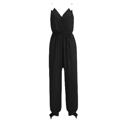 Damen-Jumpsuit Tiefer V-Ausschnitt Rückenfreies Capri Baumwolle Polyester-5