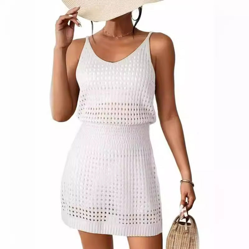Damen-Kleid, kurz, ärmellos, gestricktes Polyester, mit Rundhalsausschnitt-5