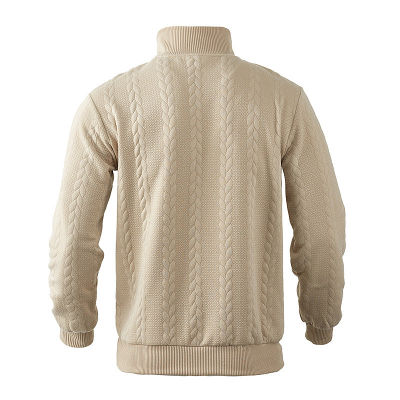 Herren-Viertelzip-Pullover, geflochtenes Wollmix, mit Viertel, Reißverschluss-4