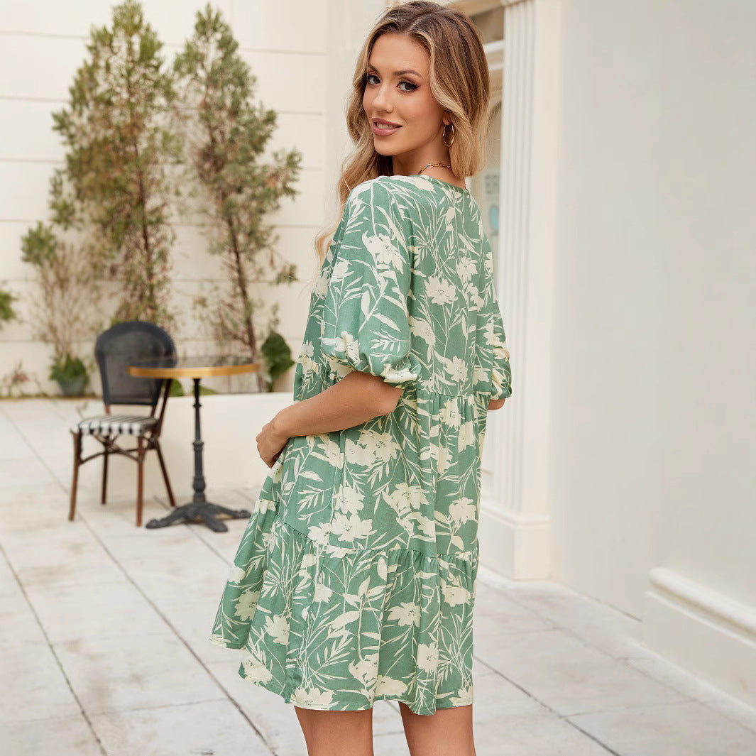 Damen-A-Linien-Kleid, V-Ausschnitt, Polyester-3