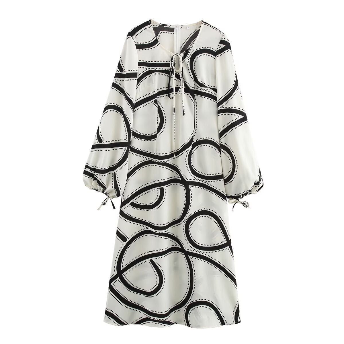A-Linien-Damenkleid mit V-Ausschnitt und Laternenärmeln aus Polyester-6