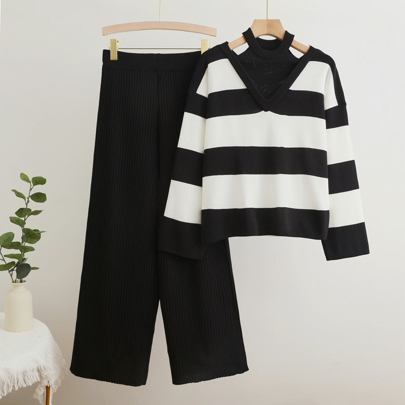 Hochtailliertes Set aus Hose und Top aus Spandex mit Drapierung für Damen – lange Ärmel, Schwarz und Khaki 3