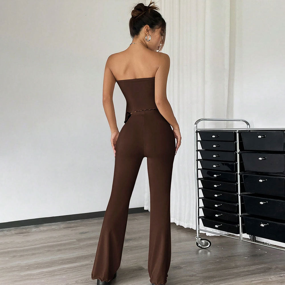 Damen-Freizeit-Set, gemustert, Top, ärmellos, gestrickt, lang, Hose-3