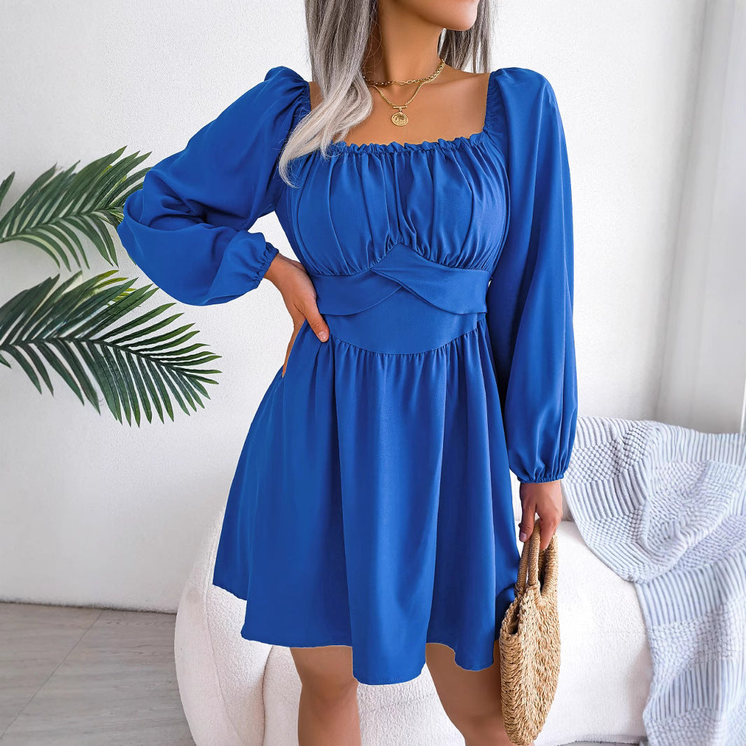 Damen A-Linien Kleid Geraffte Details Chiffon Kurz-5