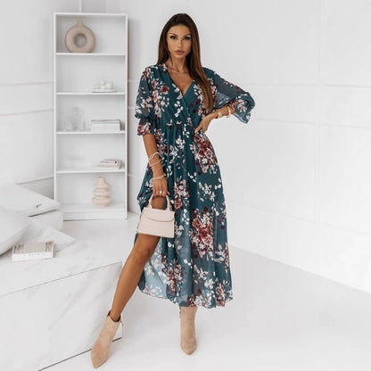 Maxikleid Damen A-Linie Kurze Ärmel Chiffon-3