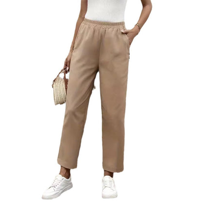 Damen-Freizeithose, elastisches Taillenband, leicht, Stoff, mit Seitentaschen 6