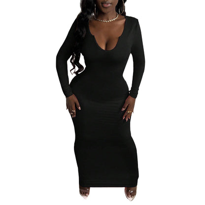 Damenkleid Figurformend V-Ausschnitt Lang Polyester-6