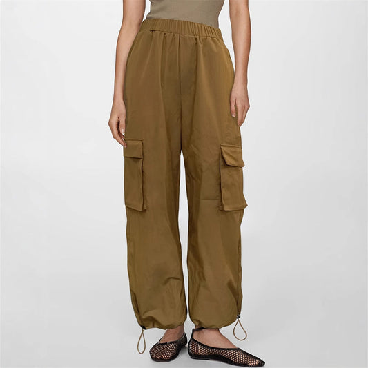 Damen-Cargohose, hohe Taille, mit Seitentaschen, leichter Stoff 1