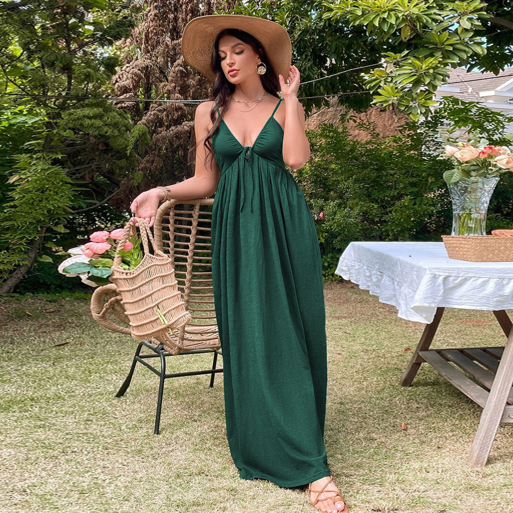 Damenkleid A-Linienförmig Spaghettiträger Polyester Lang-1