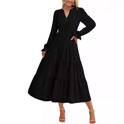 Damen-Cocktailkleid, A-Linie, V-Ausschnitt, gerafftes Polyester-6
