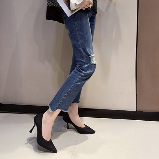 Damen-Schuhe, hoher Absatz, spitz zulaufend, Mikrofaser-4