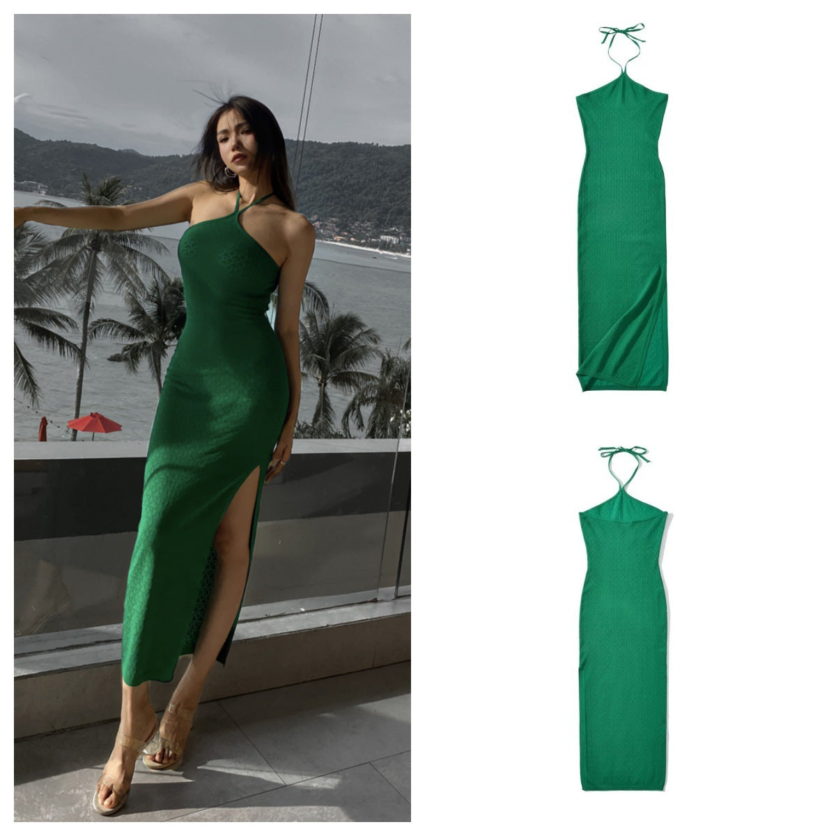 Damen-Midi-Kleid, Patchwork, rückenfrei Polyester-2