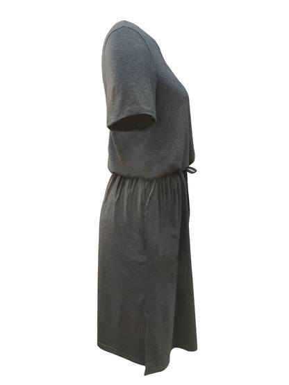 Schöne Damenkleider, Midi, Patchwork, Polyester, Rundhalsausschnitt, kurzen Ärmeln-5