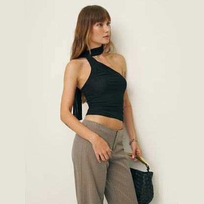 Damen-asymmetrisches-Top, modernes Design, weich dehnbar, Material-2