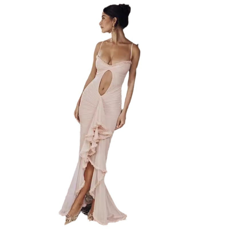 Schöne Damenkleider, lang, ärmellos, Spitze, V-Neck, Polyester – elegantes Kleid für Fest und Sommer 6