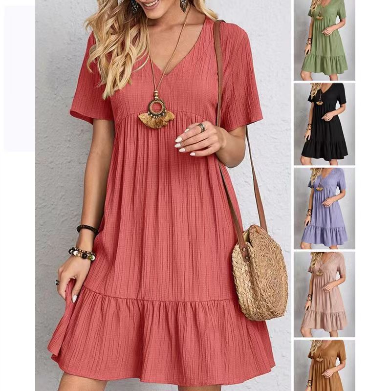 Damen-Sommerkleid mit V-Ausschnitt, mittellang, Polyester-2