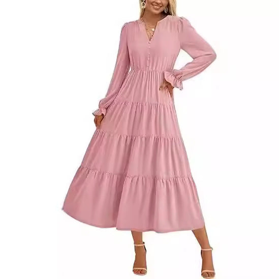 Damen-Cocktailkleid, A-Linie, V-Ausschnitt, gerafftes Polyester-5