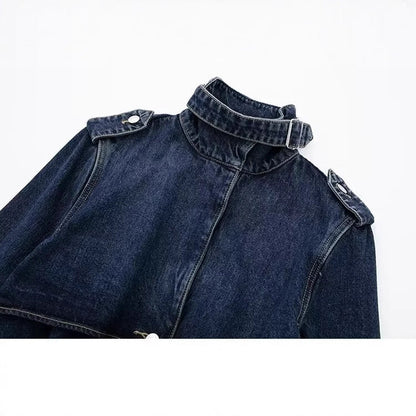 Damenjacke Lang Stehkragen Polyester mit langen Ärmeln-3