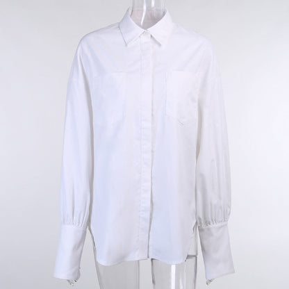 Damen-Hemdbluse, Oversized, Puffärmel, Baumwolle-1