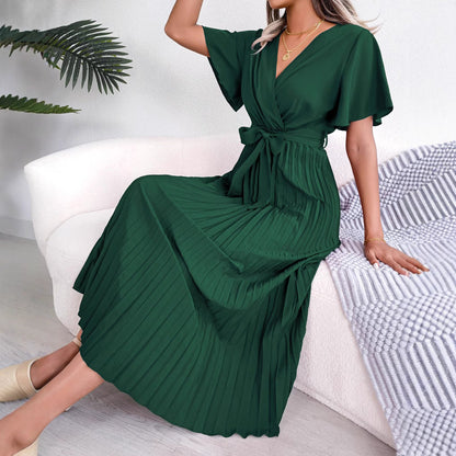 Damen-langer Rock, hohe Taille, Chiffon, mit V-Ausschnitt-4