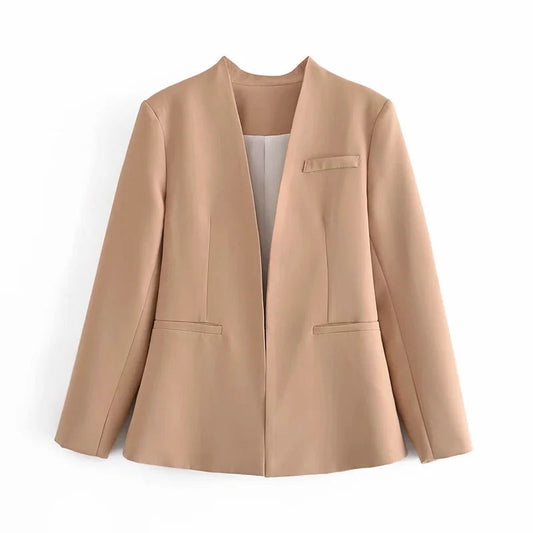 Damen Blazerjacke Lange Ärmel Polyester Einfarbig-1