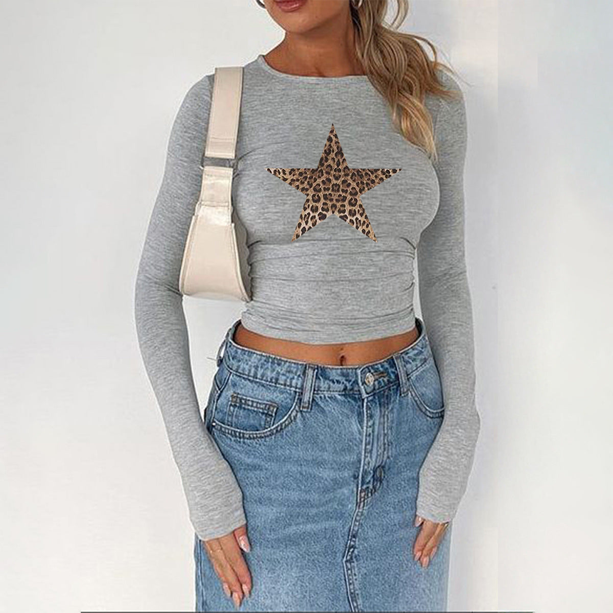 Damen-Langarm-Crop-Top, Top, Slim Fit, Viskose-3