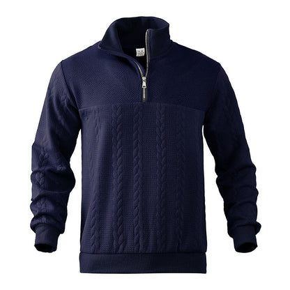 Herren-Viertelzip-Pullover, geflochtenes Wollmix, mit Viertel, Reißverschluss-5