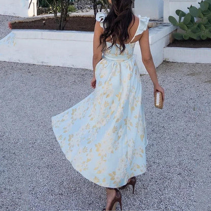 Maxikleid Damen Ärmellos U-Ausschnitt Polyester Bedrucktes Muster-4
