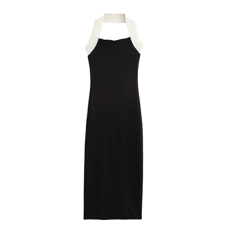 Schöne Damenkleider, Halterneck, A-Linie, elastisch, gestrickt, Midi, Kleid-3