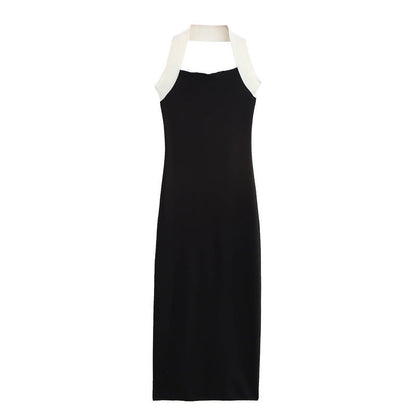 Schöne Damenkleider, Halterneck, A-Linie, elastisch, gestrickt, Midi, Kleid-3