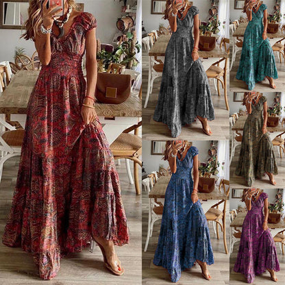Maxikleid Damen Blumenmuster A-Linie aus Weiche Baumwolle-2