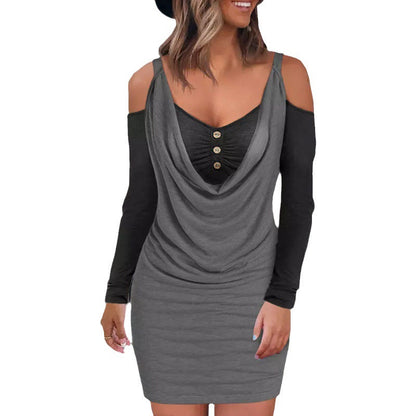 Damen-Off-Shoulder-Bodycon-Kleid, Farbblock, Polyester, für Party oder Sommer-6