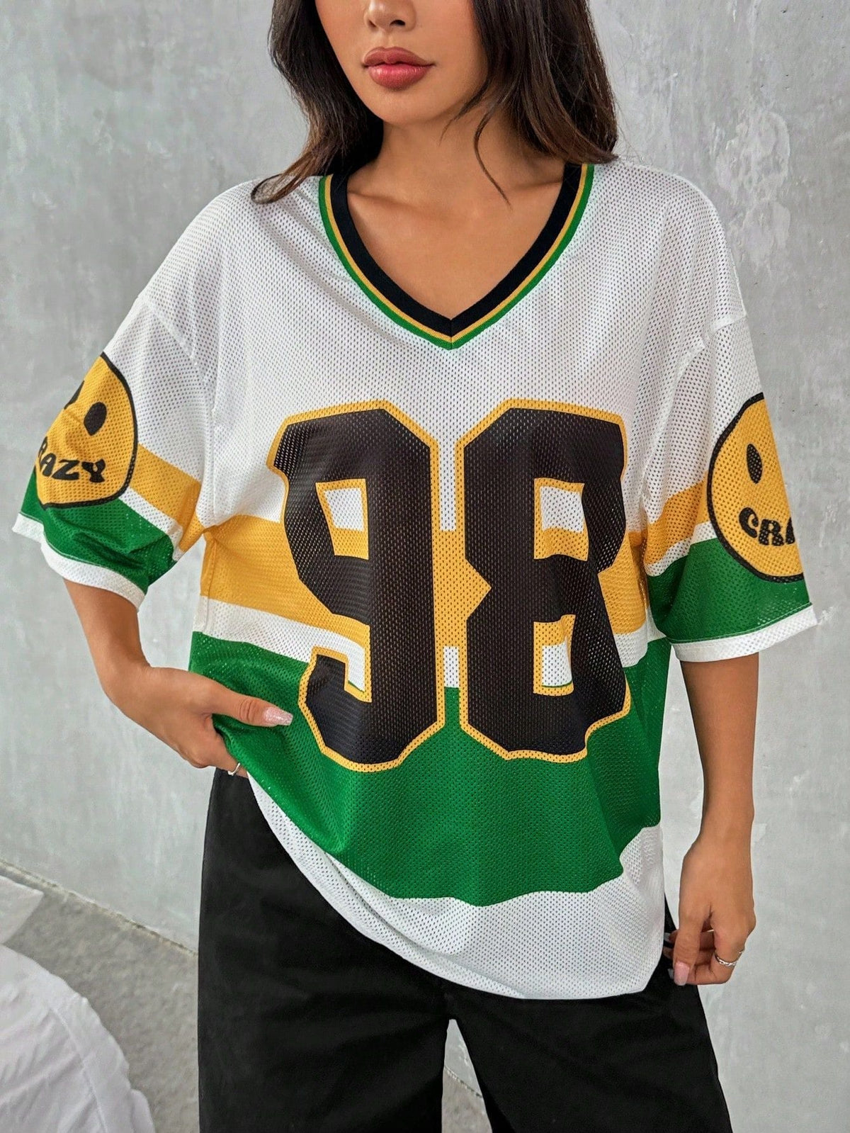 Variantbild für Damen-T-Shirt mit V-Ausschnitt, kurzen Ärmeln, im Farbblock-Stil, aus Polyester-19