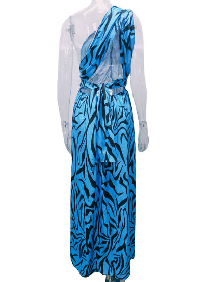 Damen-Kleid, lang, Eine-Schulter-, abstrakt, Muster, Polyester-6