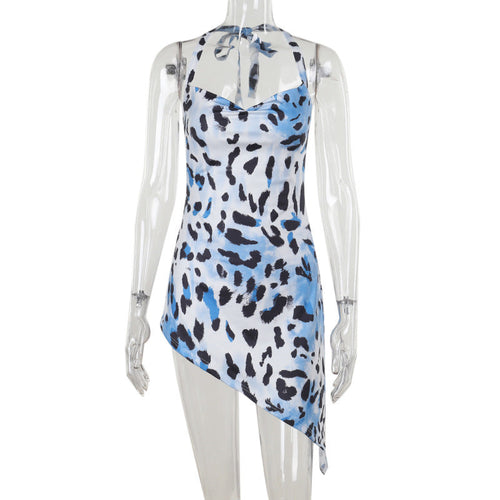 Damen-asymmetrisches-Minikleid, weiches Gewebe, Tiermuster 1