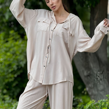 Langer Hoodie Damen Lässige Polyester mit Tasche-2