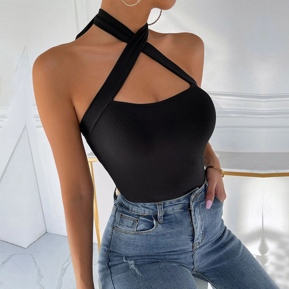 Damen-Tanktop, Hintere, Band, Baumwollmischung, elastisches Design-4