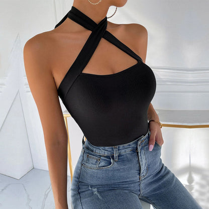 Damen-Tanktop, Hintere, Band, Baumwollmischung, elastisches Design-4