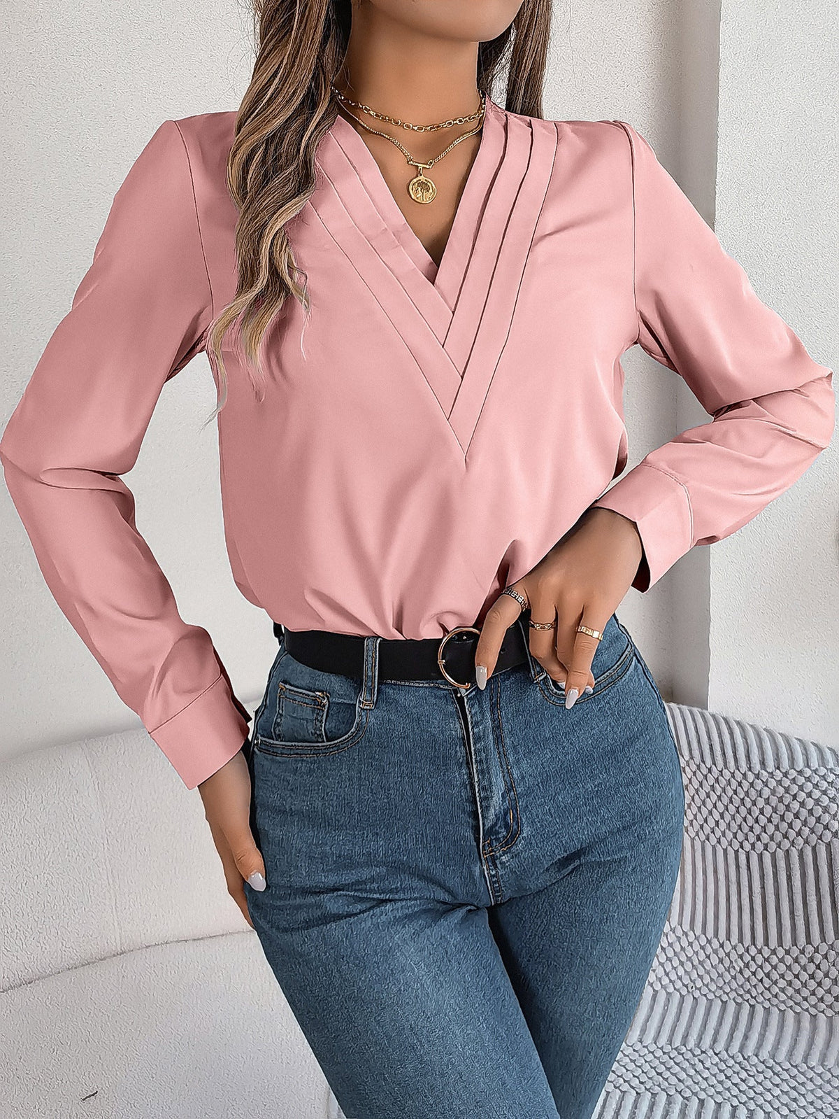 Variant image for Damen Hemd Langarm V-Ausschnitt Polyester-13