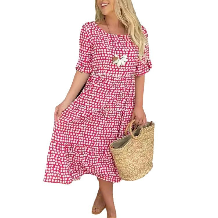 Schöne kurzärmelige Damenkleider mit Rundhalsausschnitt und elegantem Design aus Polyester-5