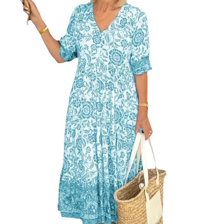 Schöne Damenkleider blumig, Tie-Dye, Polyester, 3/4-Ärmel, elegant-6