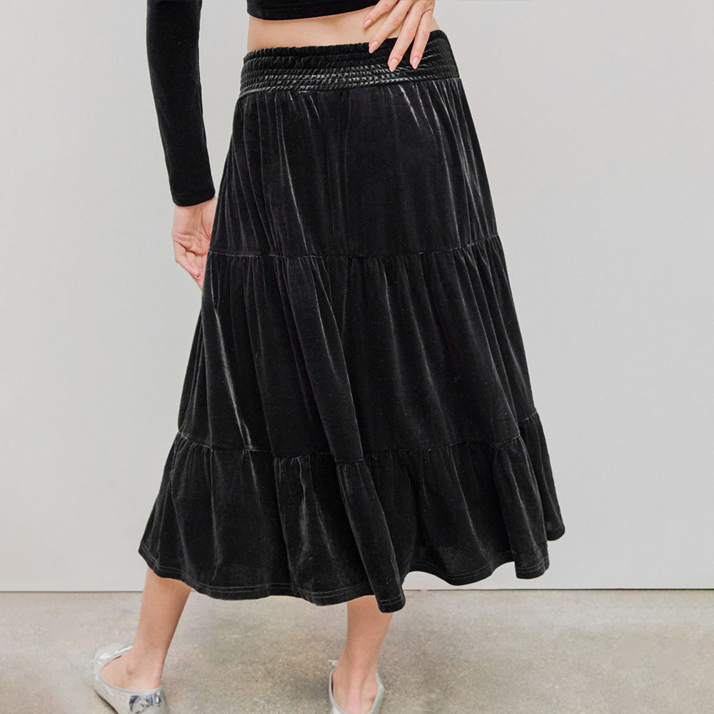 Damen-Midirock, gerafftes Polyester-3