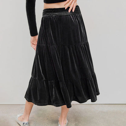 Damen-Midirock, gerafftes Polyester-3