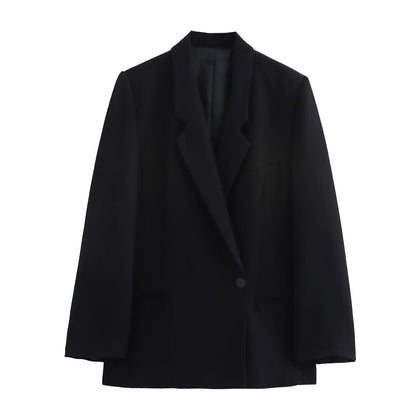Damen Blazer Reverskragen Monochrom Hochwertiger Stoff-1