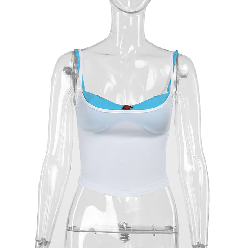 Damen-Ernte-Top, Blumenapplikation, atmungsaktive Stoffe, verstellbare Riemen 1