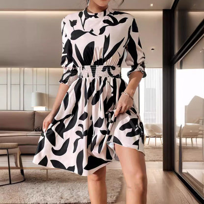 Damenkleid A-Linienförmig Blumenmuster Polyester Dreiviertelärmel 3